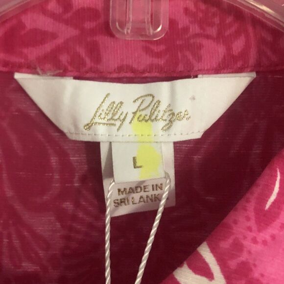Lilly Pulitzer Kiran Button Down Top Womens Sz L Western Glam Pink White NEW - Picture 7 of 16